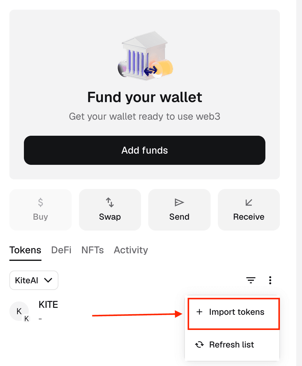 MetaMask import tokens