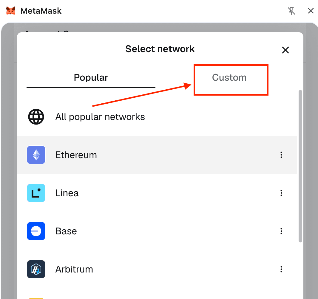MetaMask add custom network